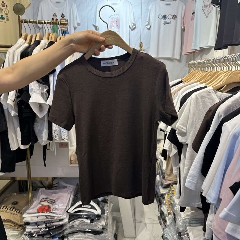 COCO HOLIC韓國代購女裝新品時尚休閑26夏季熱賣T恤紗布棉COCO HOLICT恤圖色2棕色