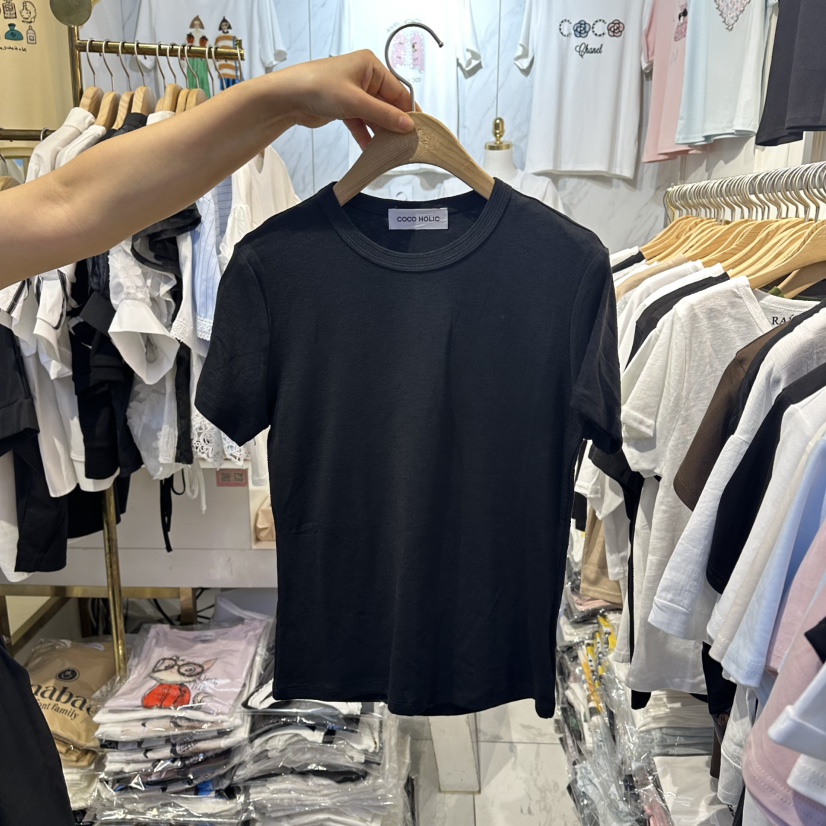 COCO HOLIC韓國代購女裝新品時尚休閑26夏季熱賣T恤紗布棉COCO HOLICT恤圖色3黑色