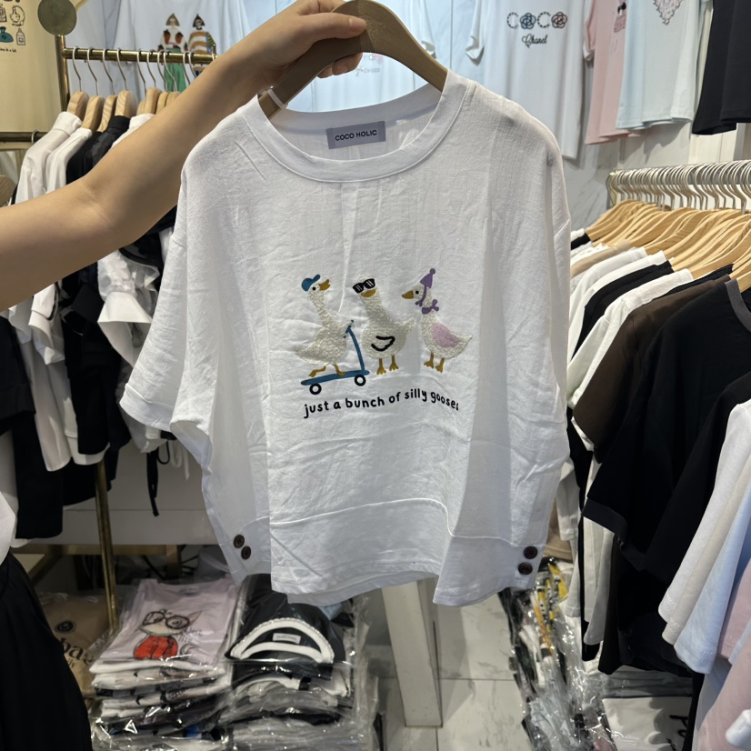 COCO HOLIC韓國東大門代購女裝新品熱賣休閑T恤帆布亞麻COCO HOLICT恤圖色1