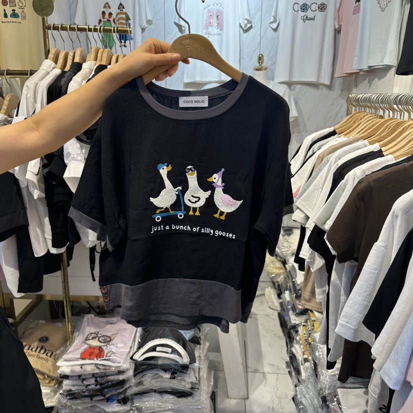 COCO HOLIC韓國東大門代購女裝新品熱賣休閑T恤帆布亞麻COCO HOLICT恤圖色2