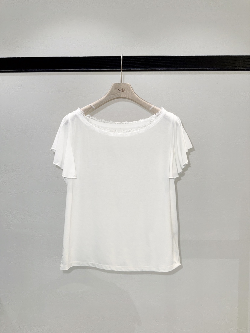 NDE東大門實拍韓國女士新品26春夏26夏季時尚T恤蕾絲露肩BOHEME_NDET恤圖色1