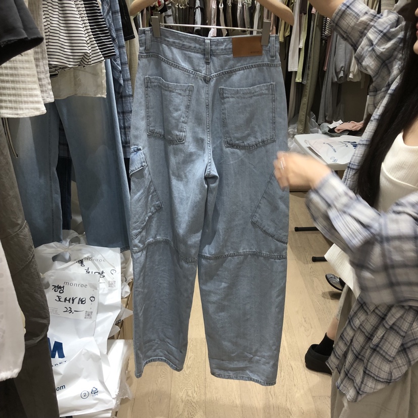 MEMOIRE韓國代購女裝新款休閑人氣26夏季牛仔褲工裝牛仔布MEMOIRE牛仔褲