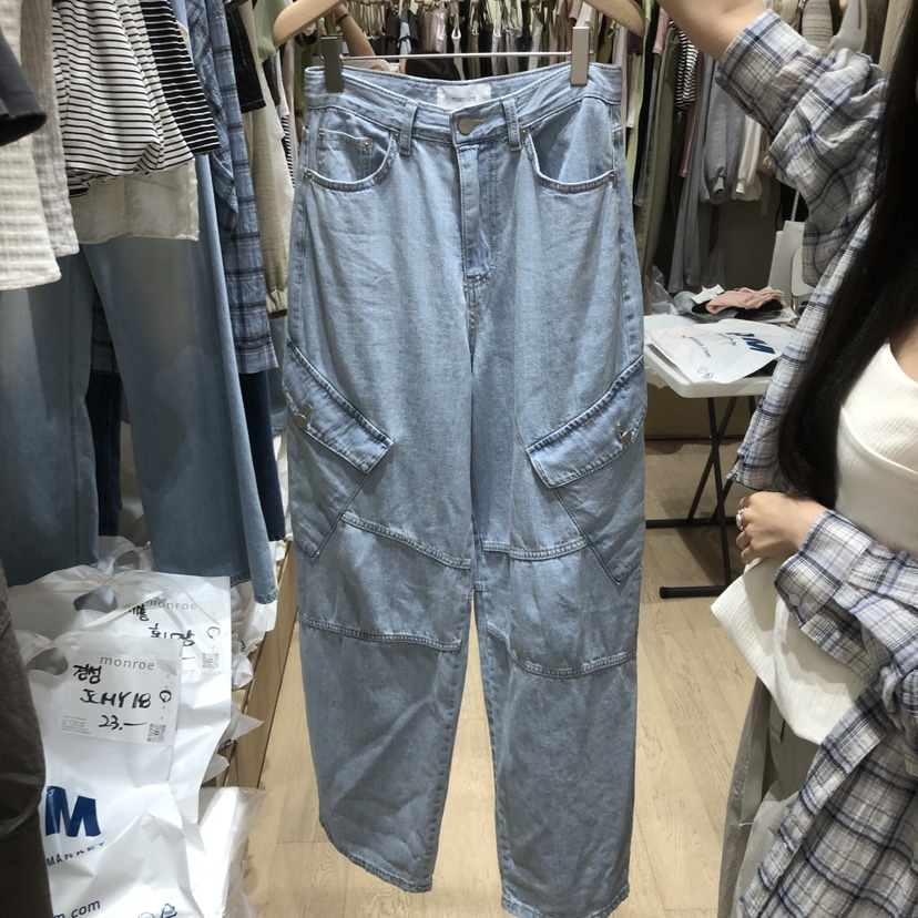 MEMOIRE韓國代購女裝新款休閑人氣26夏季牛仔褲工裝牛仔布MEMOIRE牛仔褲圖色1