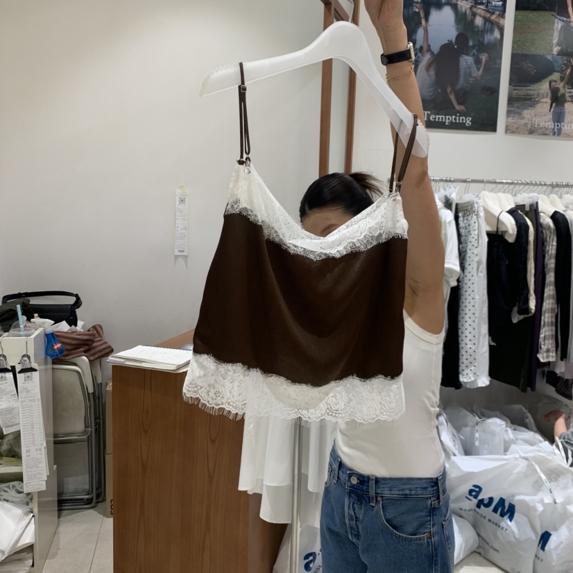 TEMPTING韓國直郵實拍女士新款時尚推薦吊帶背心蕾絲緞面TEMPTING吊帶/背心
