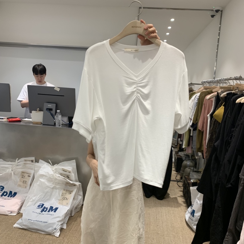 SELF SERVICE韓國直郵實拍女士新品時尚休閑職業T恤褶皺SELF SERVICET恤圖色2