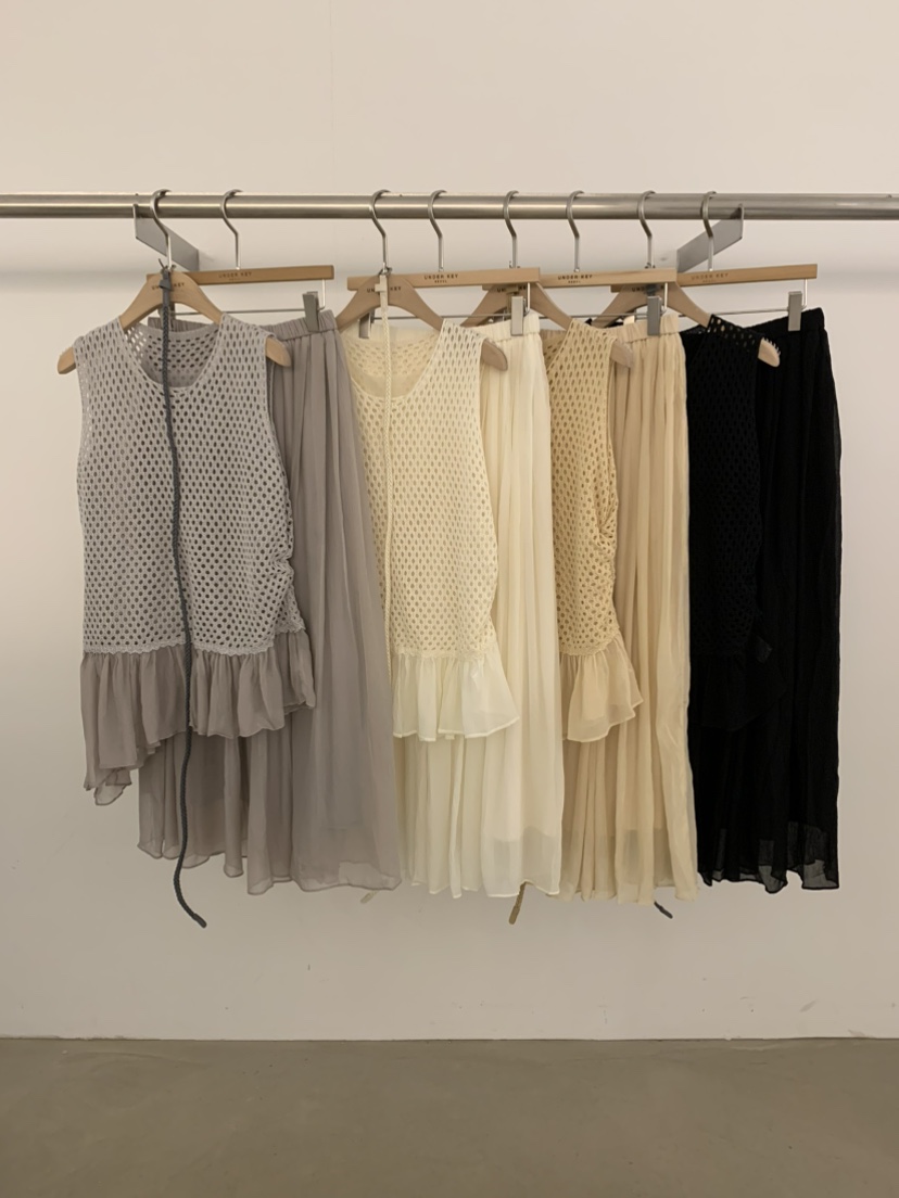 UNDER KEY韓國直郵女裝新品26春夏熱賣休閑套裝含腰帶網狀UNDER KEY套裝