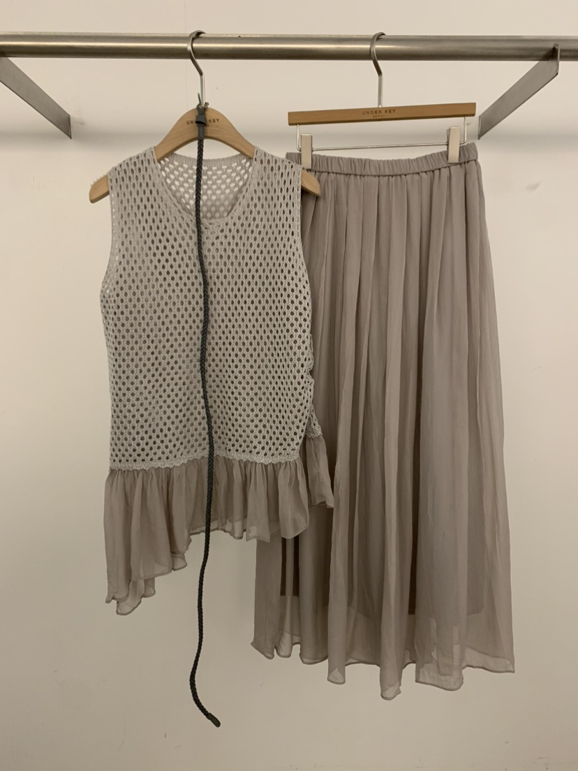 UNDER KEY韓國直郵女裝新品26春夏熱賣休閑套裝含腰帶網狀UNDER KEY套裝圖色1