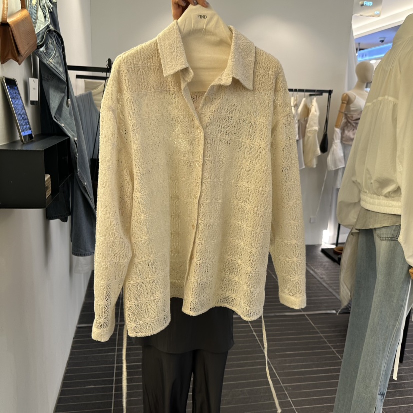 FIND-P韓國代購女裝新品熱賣時尚人氣襯衫蕾絲衫含腰繩蕾絲FIND-P襯衫/蕾絲衫圖色2