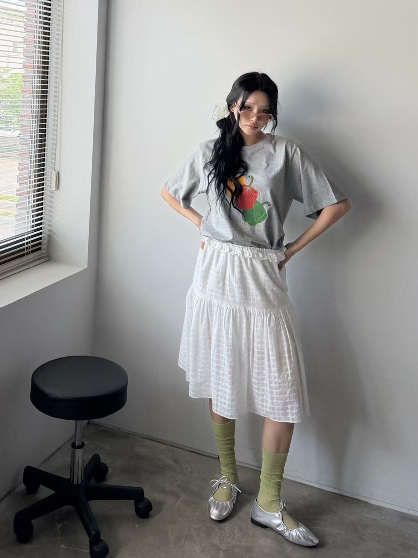 YES韓國直郵女裝新品時尚人氣推薦職業半身裙中短裙格紋蕾絲YES半身裙/中短裙