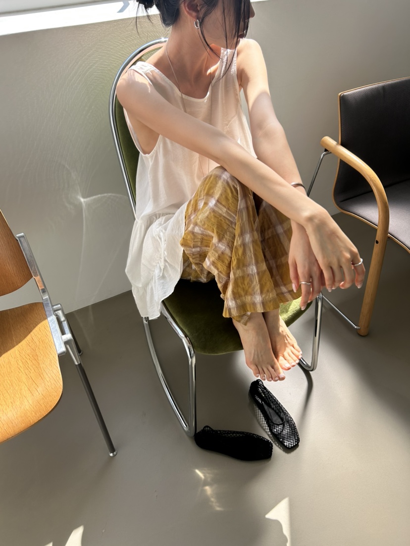 ME MO東大門實拍韓國女士新品休閑熱賣推薦時尚休閑褲格紋ME MO休閑褲
