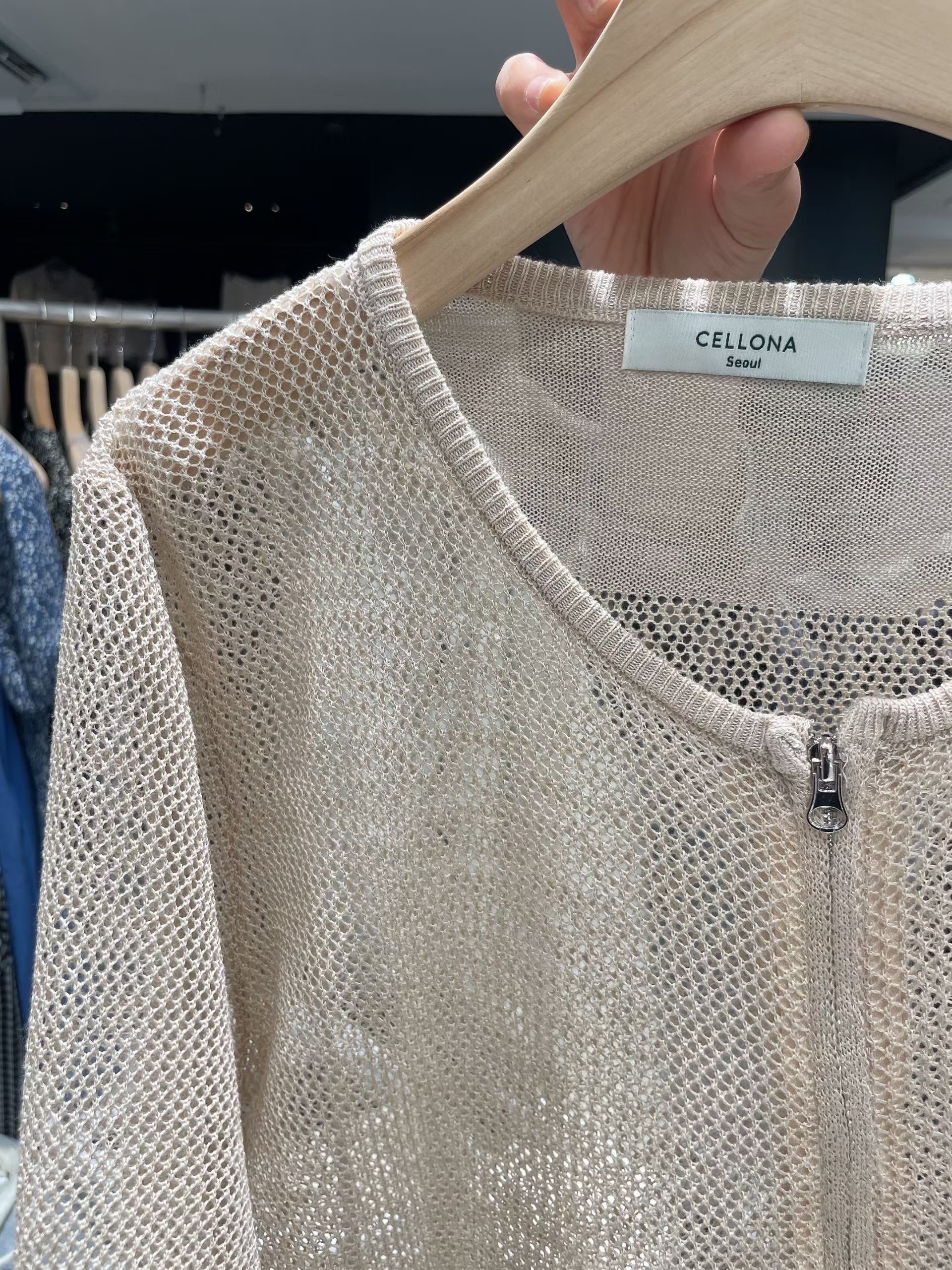 CELLONA韓國直郵女裝新品熱賣推薦26春夏職業針織衫網狀拉鏈CELLONA針織衫