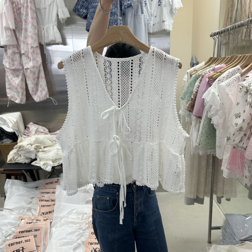 CORNER韓國東大門直郵女裝新品26夏季熱賣休閑吊帶背心刺繡CORNER.302吊帶/背心圖色1