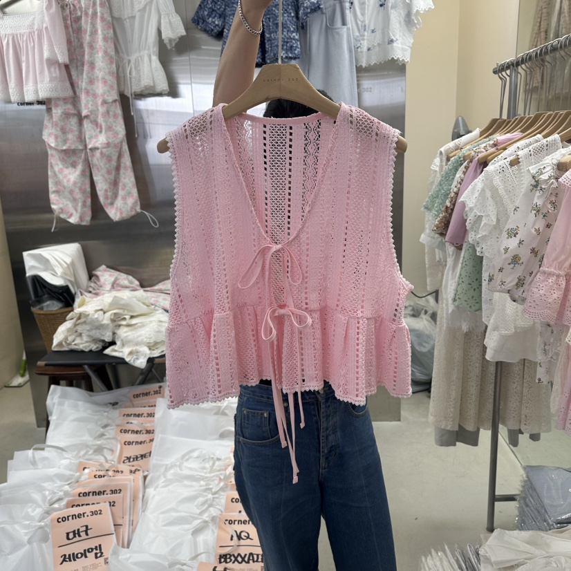 CORNER韓國東大門直郵女裝新品26夏季熱賣休閑吊帶背心刺繡CORNER.302吊帶/背心圖色2