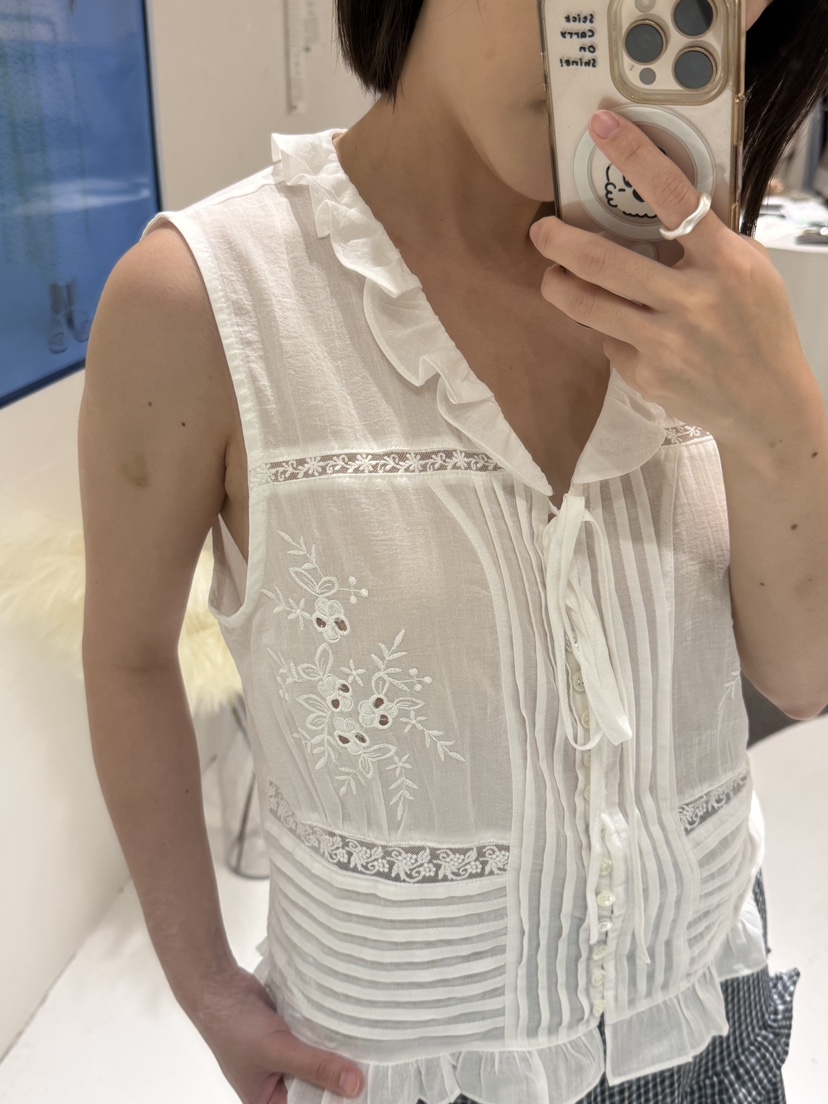 FABRIC韓國東大門直郵女裝新款職業休閑吊帶背心荷葉邊褶裥FABRIC吊帶/背心
