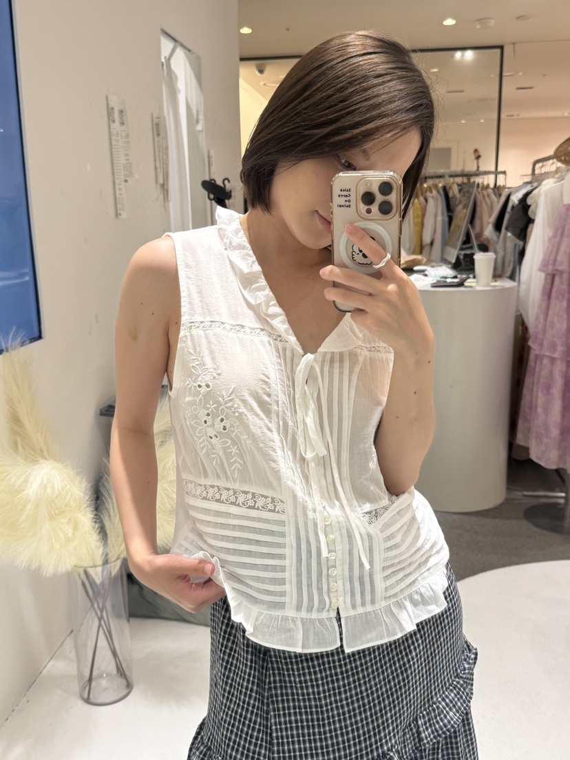 FABRIC韓國東大門直郵女裝新款職業休閑吊帶背心荷葉邊褶裥FABRIC吊帶/背心