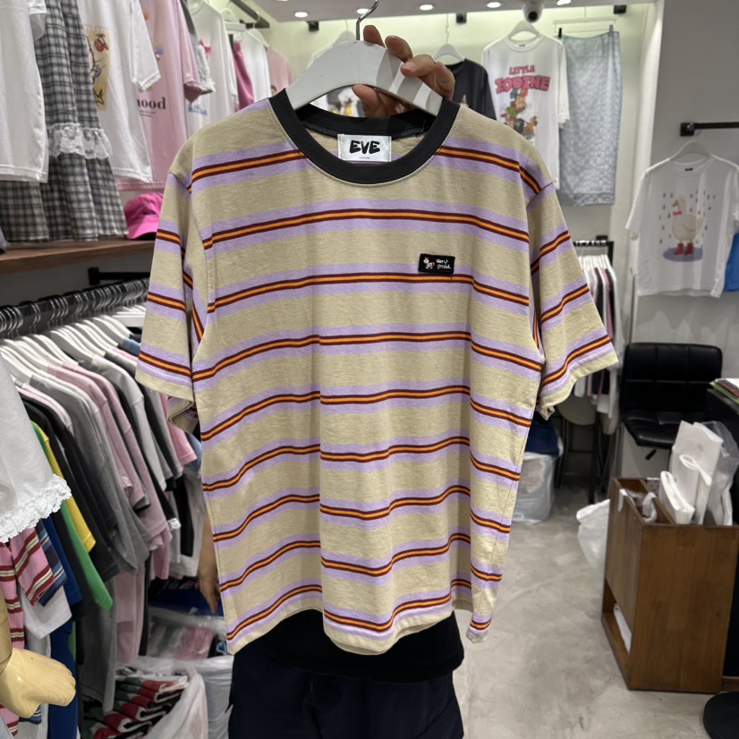 EVE韓國東大門直郵女士新品26夏季26春夏人氣時尚T恤條紋EVET恤圖色1