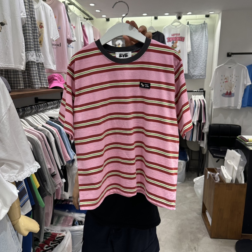 EVE韓國東大門直郵女士新品26夏季26春夏人氣時尚T恤條紋EVET恤圖色2
