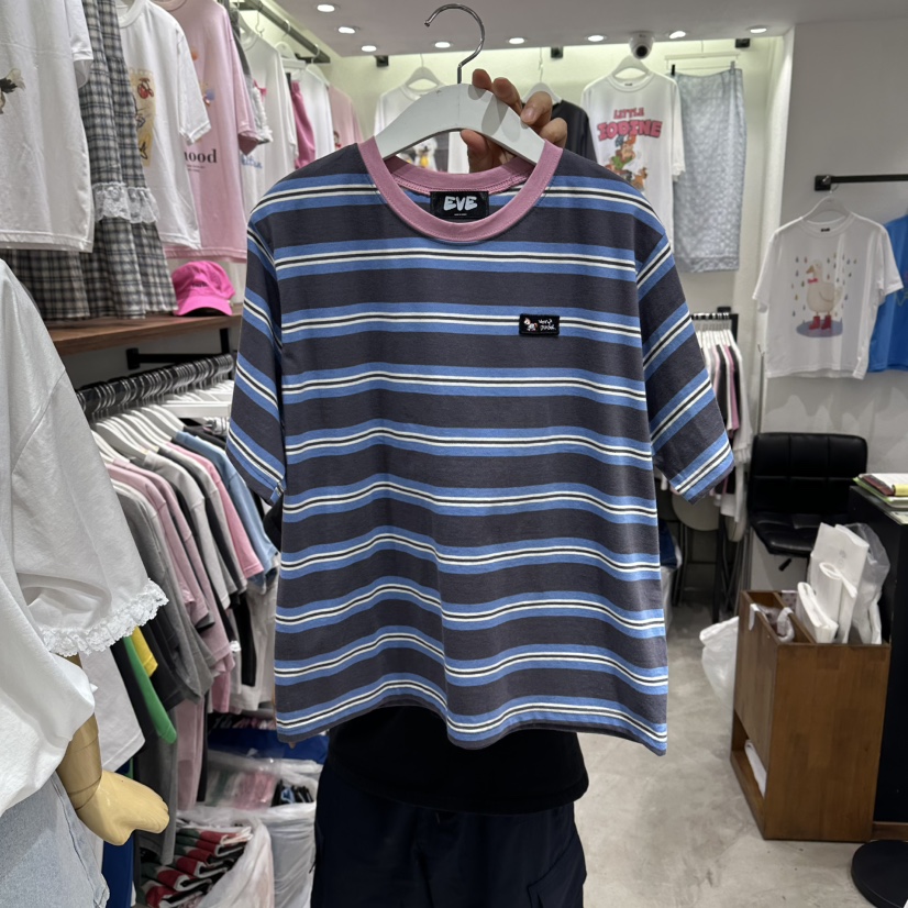 EVE韓國東大門直郵女士新品26夏季26春夏人氣時尚T恤條紋EVET恤圖色3
