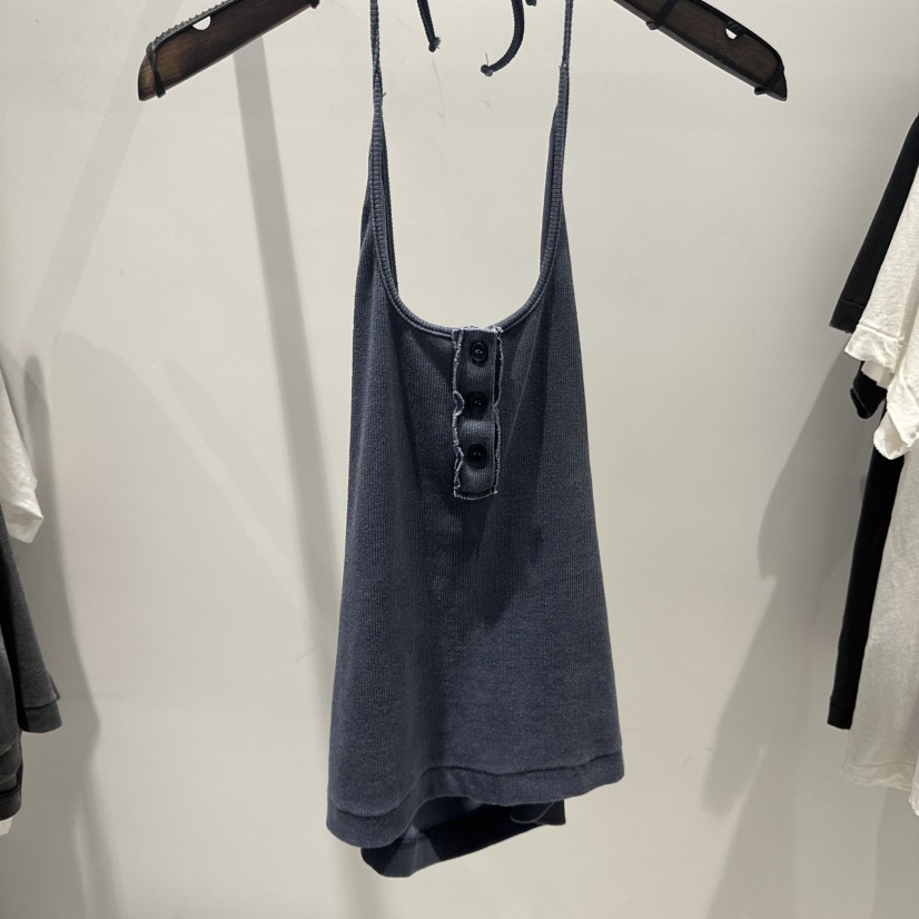 JANE BIRKIN韓國代購女裝新款26春夏吊帶背心復古無袖紐扣JANE BIRKIN設計師品牌吊帶/背心圖色2深藍色