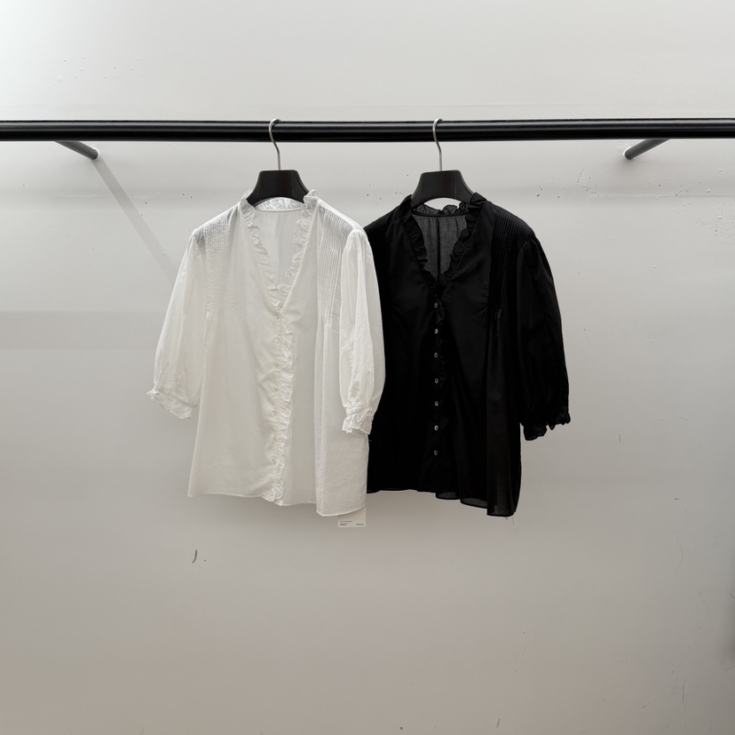 ID韓國東大門代購女士新品26春夏職業襯衫蕾絲衫荷葉邊褶裥LID襯衫/蕾絲衫