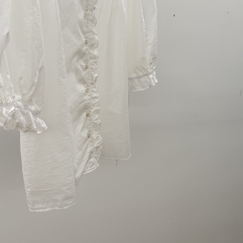 ID韓國東大門代購女士新品26春夏職業襯衫蕾絲衫荷葉邊褶裥LID襯衫/蕾絲衫