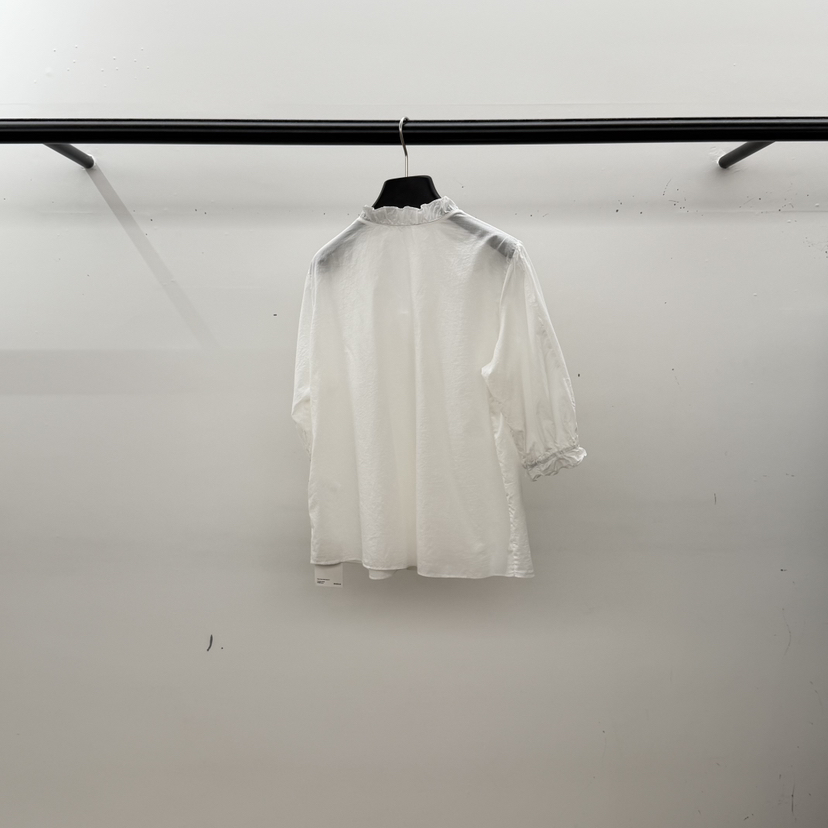 ID韓國東大門代購女士新品26春夏職業襯衫蕾絲衫荷葉邊褶裥LID襯衫/蕾絲衫