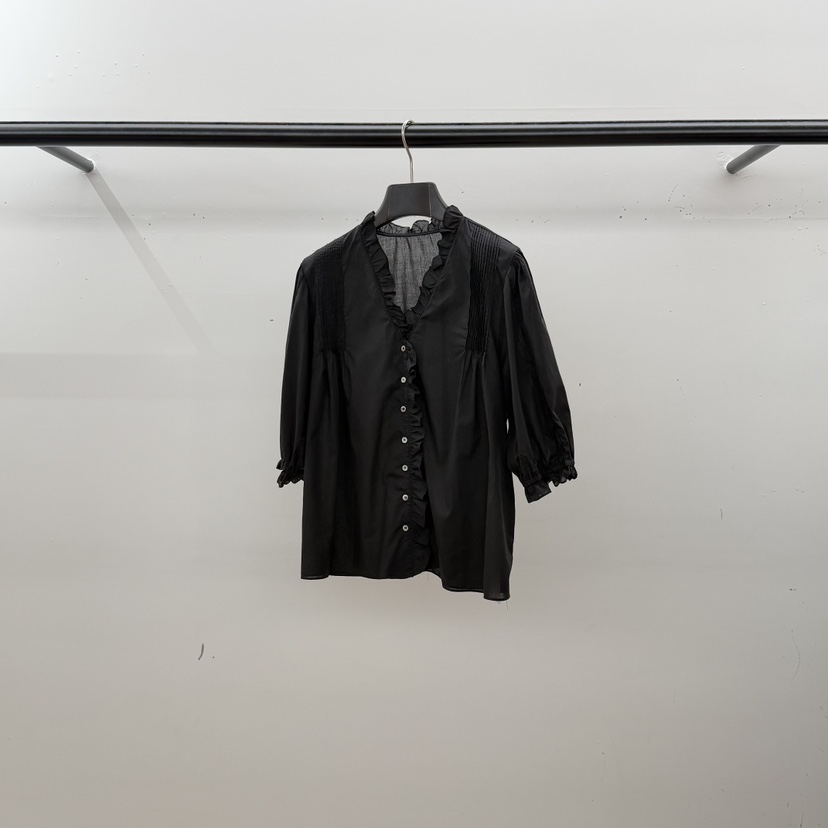 ID韓國東大門代購女士新品26春夏職業襯衫蕾絲衫荷葉邊褶裥LID襯衫/蕾絲衫圖色2
