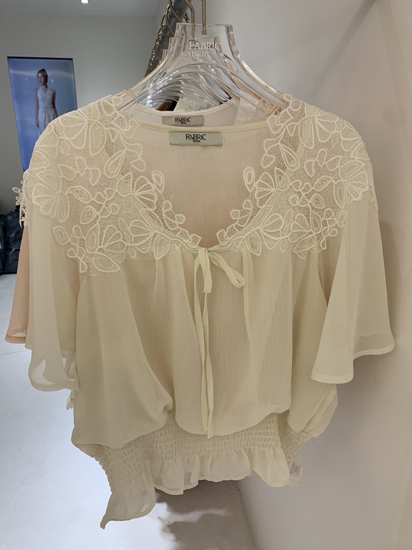 FABRIC韓國東大門代購女士新款職業時尚襯衫蕾絲衫雪紡蕾絲FABRIC襯衫/蕾絲衫