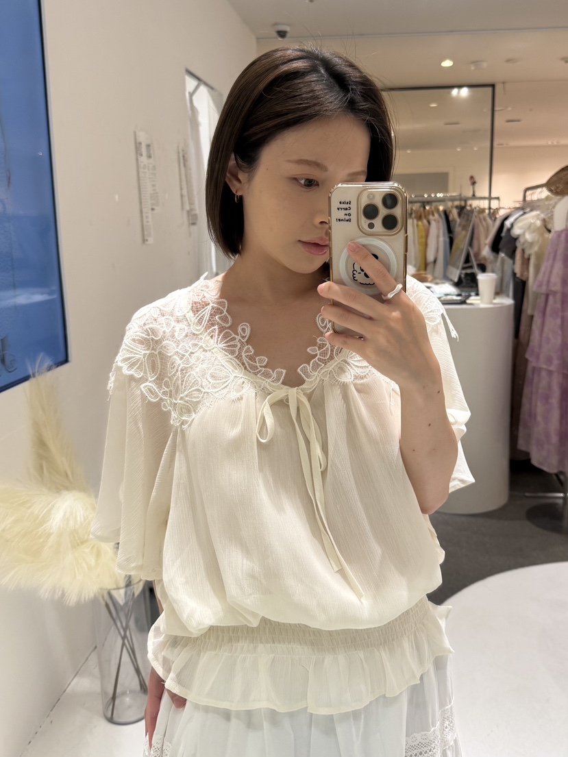 FABRIC韓國東大門代購女士新款職業時尚襯衫蕾絲衫雪紡蕾絲FABRIC襯衫/蕾絲衫