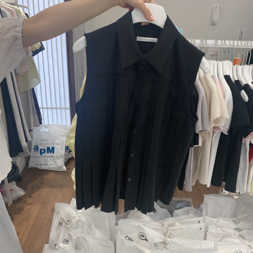 UNDERSTANDING東大門實拍韓國女裝新品推薦吊帶背心褶裥亞麻UNDERSTANDING吊帶/背心圖色2