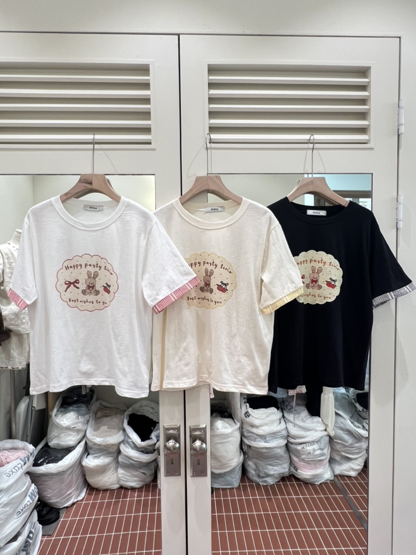 BE&amp;BE韓國代購女士新品時尚人氣休閑推薦T恤兔子絲帶BE&beT恤