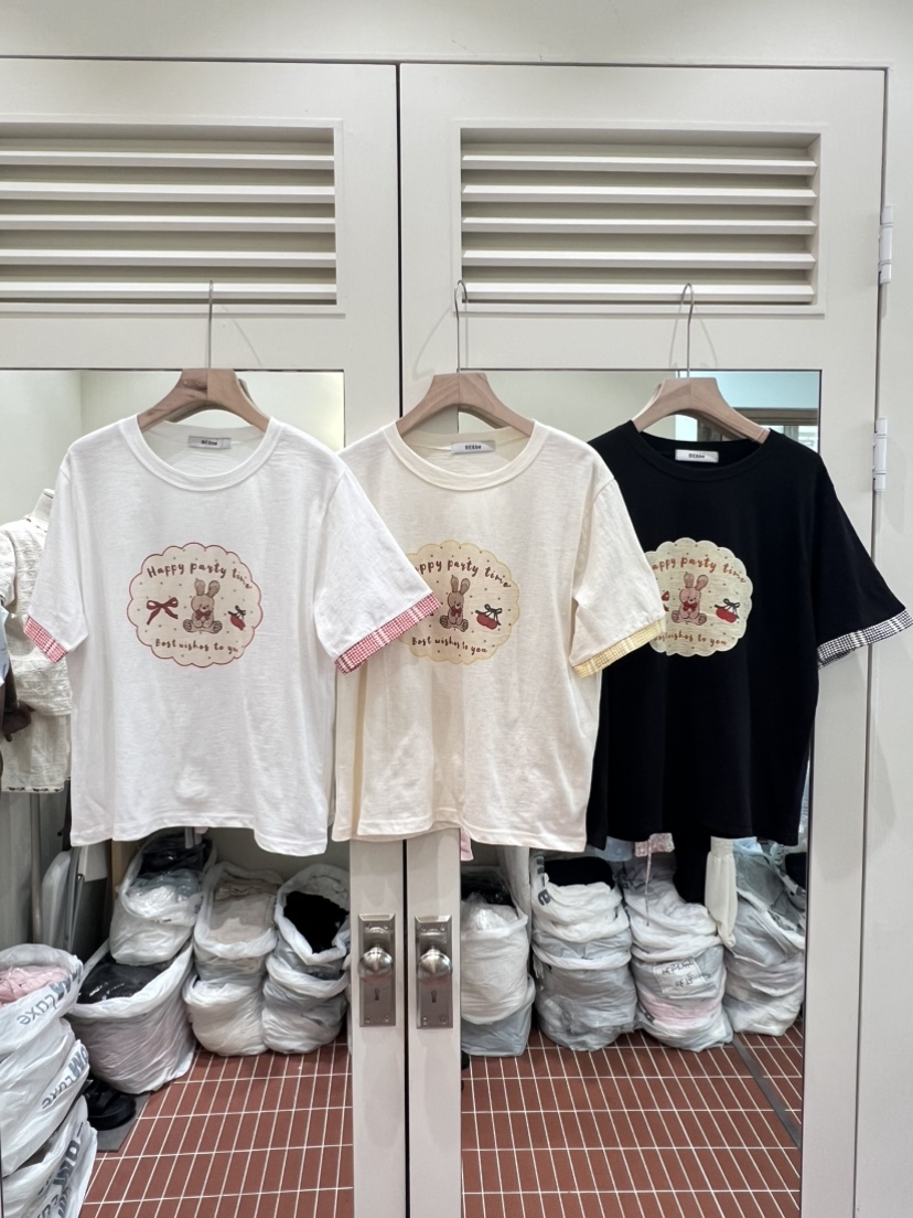 BE&amp;BE韓國代購女士新品時尚人氣休閑推薦T恤兔子絲帶BE&beT恤