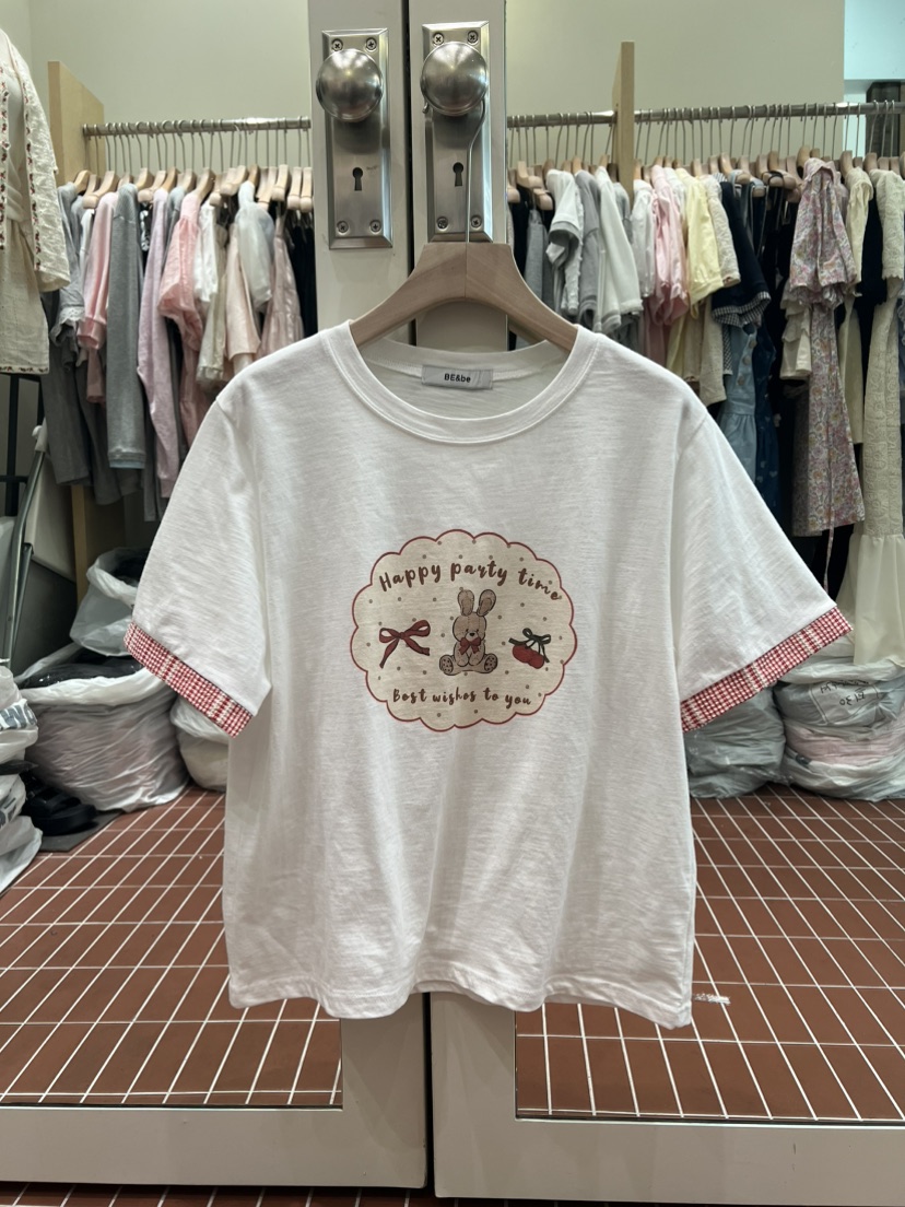 BE&amp;BE韓國代購女士新品時尚人氣休閑推薦T恤兔子絲帶BE&beT恤圖色1