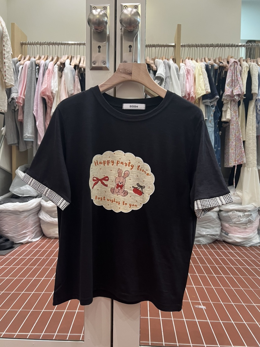 BE&amp;BE韓國代購女士新品時尚人氣休閑推薦T恤兔子絲帶BE&beT恤圖色2