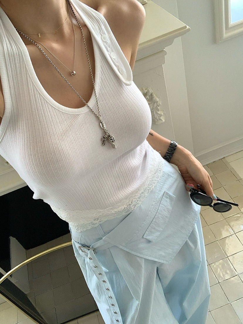 REVE CITE-L韓國直郵女裝新品26夏季吊帶背心蕾絲無袖紐扣REVE CITE-L吊帶/背心