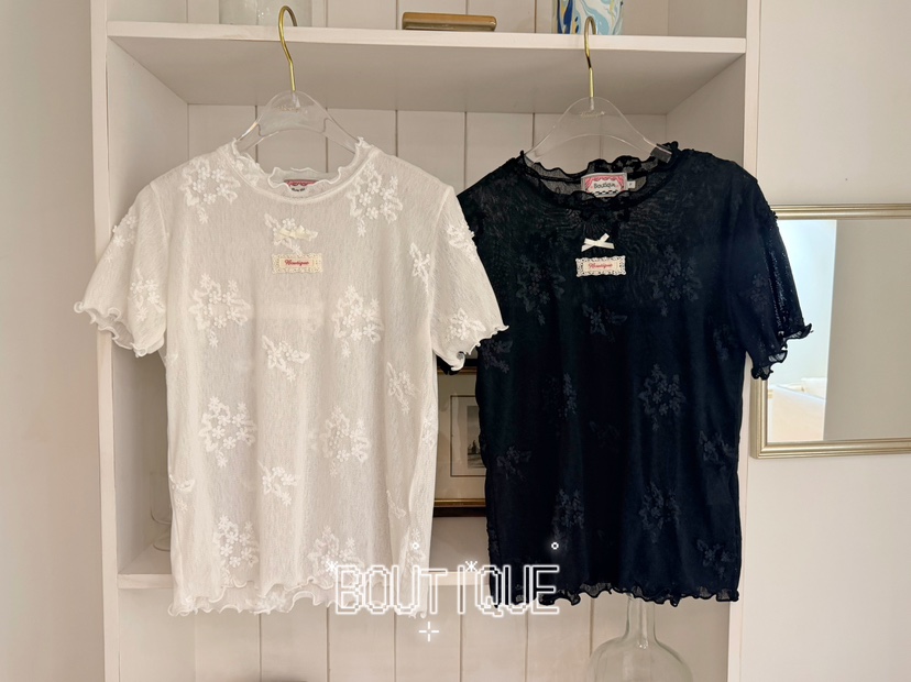BOUTIQUE-L韓國東大門代購女士新品休閑職業T恤花朵透明BOUTIQUE-LT恤