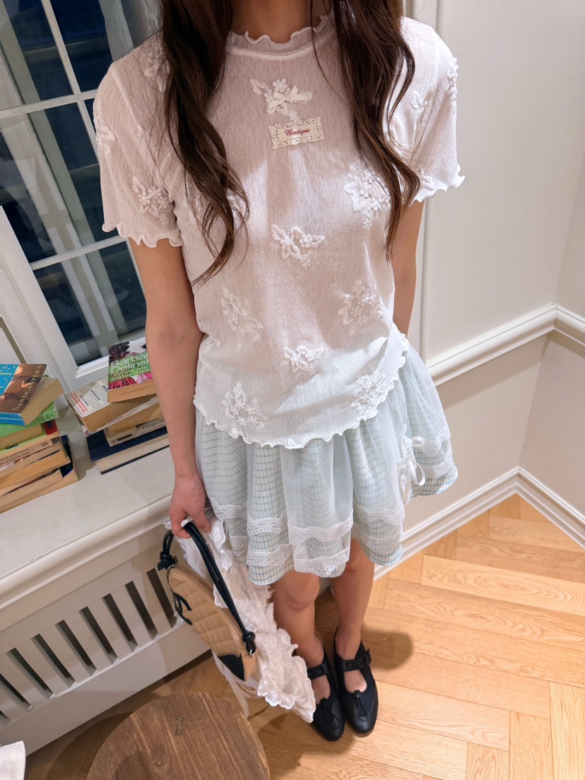 BOUTIQUE-L韓國東大門代購女士新品休閑職業T恤花朵透明BOUTIQUE-LT恤