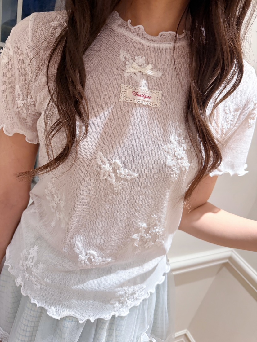 BOUTIQUE-L韓國東大門代購女士新品休閑職業T恤花朵透明BOUTIQUE-LT恤