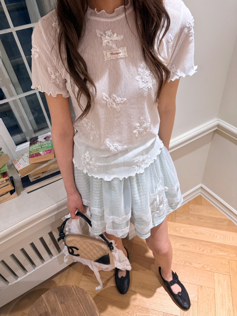 BOUTIQUE-L韓國東大門代購女士新品休閑職業T恤花朵透明BOUTIQUE-LT恤