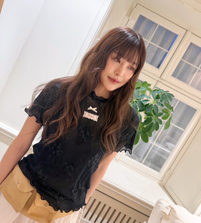 BOUTIQUE-L韓國東大門代購女士新品休閑職業T恤花朵透明BOUTIQUE-LT恤