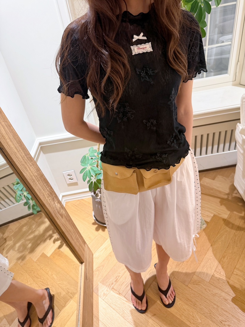 BOUTIQUE-L韓國東大門代購女士新品休閑職業T恤花朵透明BOUTIQUE-LT恤