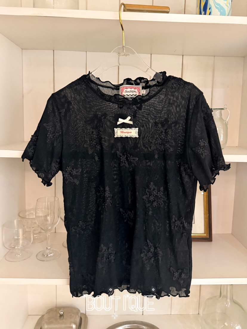 BOUTIQUE-L韓國東大門代購女士新品休閑職業T恤花朵透明BOUTIQUE-LT恤圖色2