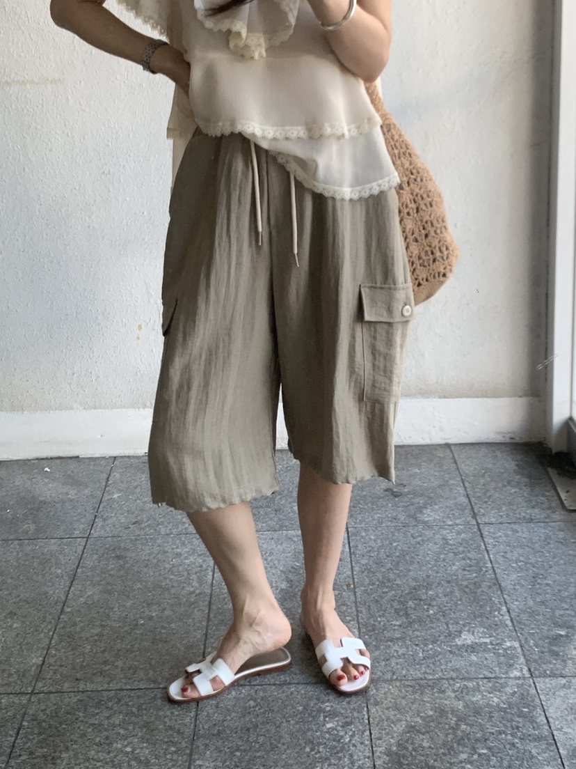 LA CREME韓國東大門代購女裝新品休閑時尚推薦職業短褲亞麻LA CREME短褲