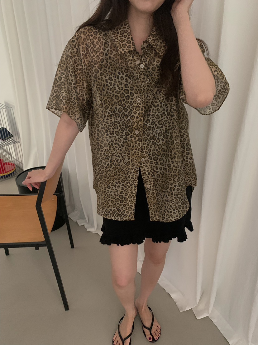 CAMEL-P東大門實拍韓國女裝新品26夏季襯衫蕾絲衫豹紋Came_l 家襯衫/蕾絲衫