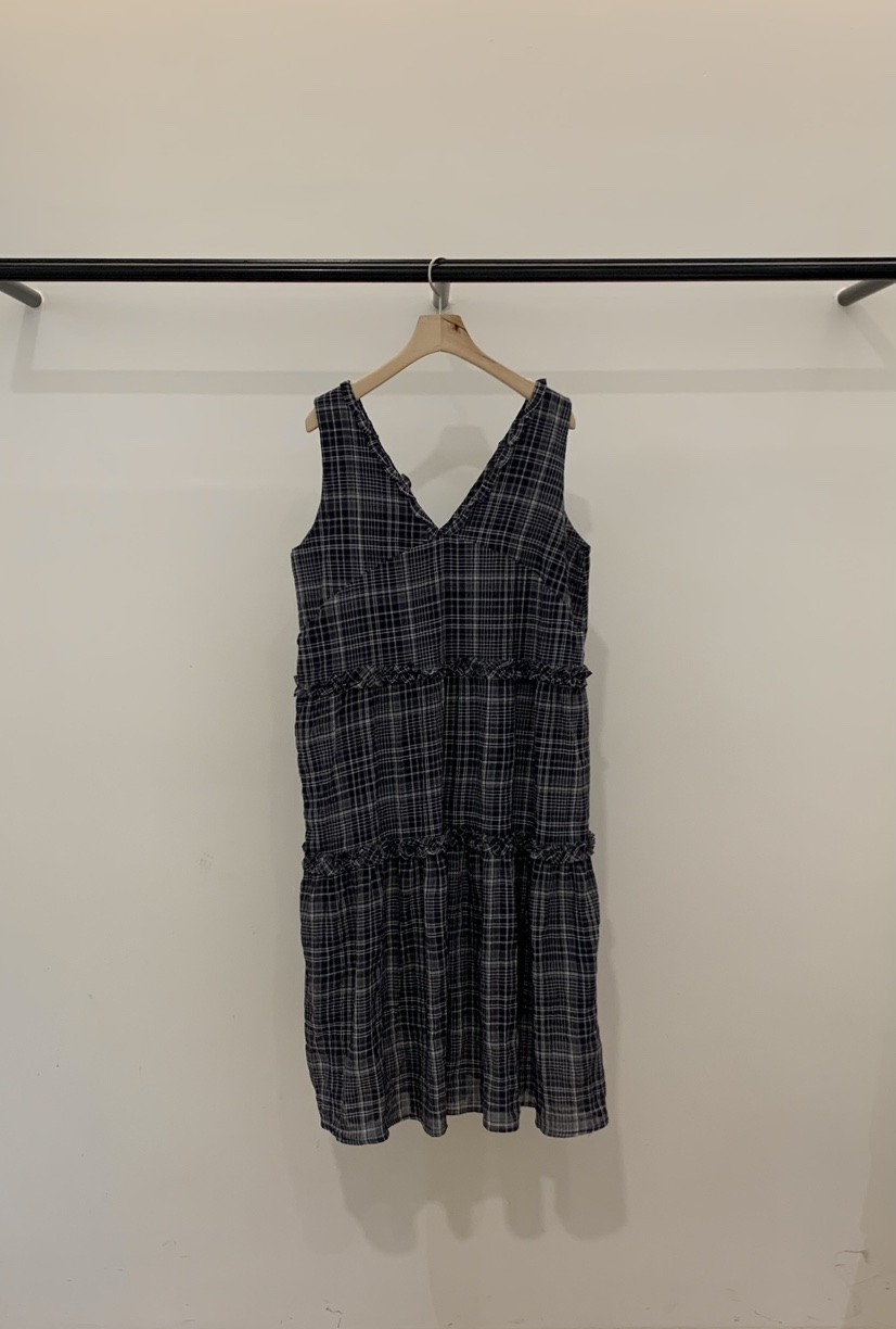 LA CREME韓國東大門直郵女士新款26春夏連衣裙OPS荷葉邊格子LA CREME連衣裙