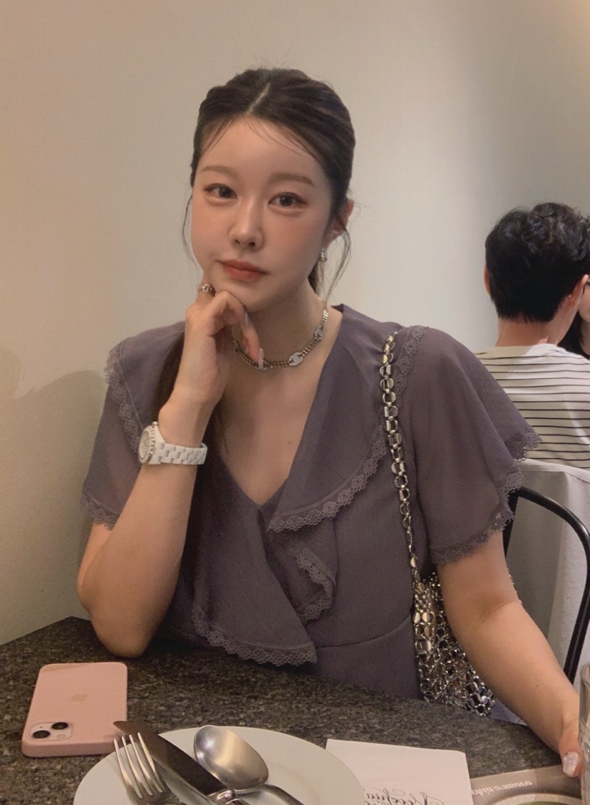 LA CREME韓國直郵實拍女士新款時尚休閑襯衫蕾絲衫BL雪紡LA CREME襯衫/蕾絲衫