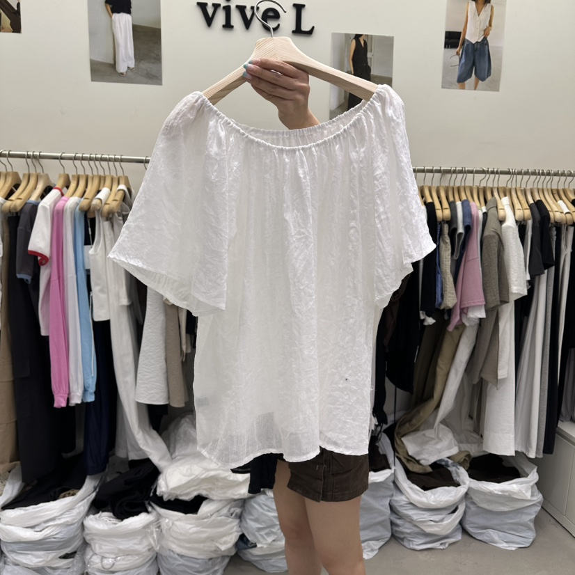 VIVEL韓國代購女士新品休閑時尚熱賣26夏季襯衫蕾絲衫BL褶皺VIVE L襯衫/蕾絲衫