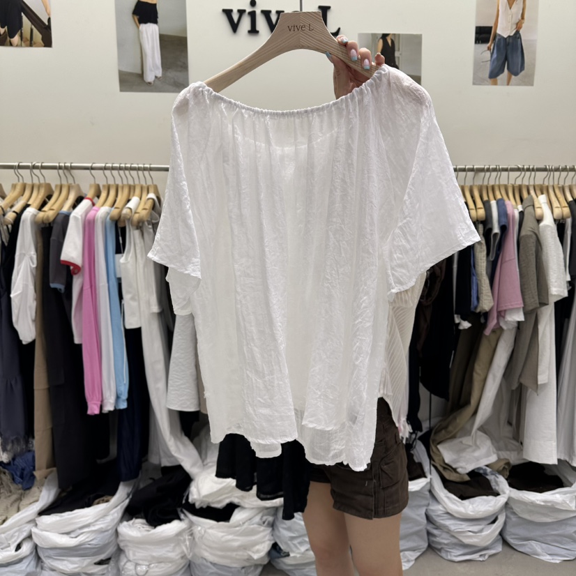 VIVEL韓國代購女士新品休閑時尚熱賣26夏季襯衫蕾絲衫BL褶皺VIVE L襯衫/蕾絲衫圖色1