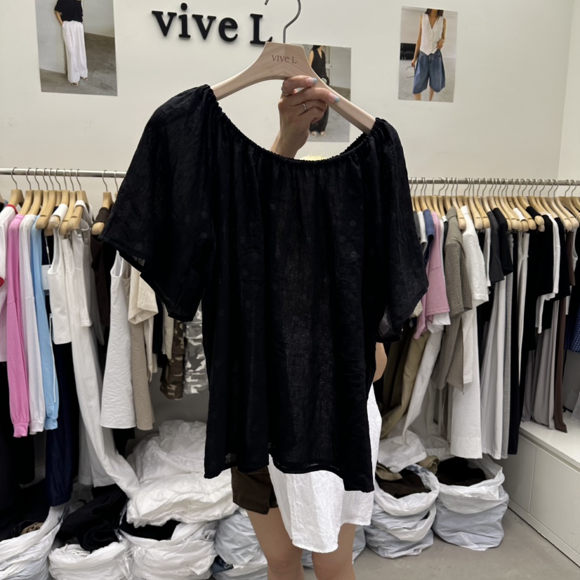 VIVEL韓國代購女士新品休閑時尚熱賣26夏季襯衫蕾絲衫BL褶皺VIVE L襯衫/蕾絲衫圖色2