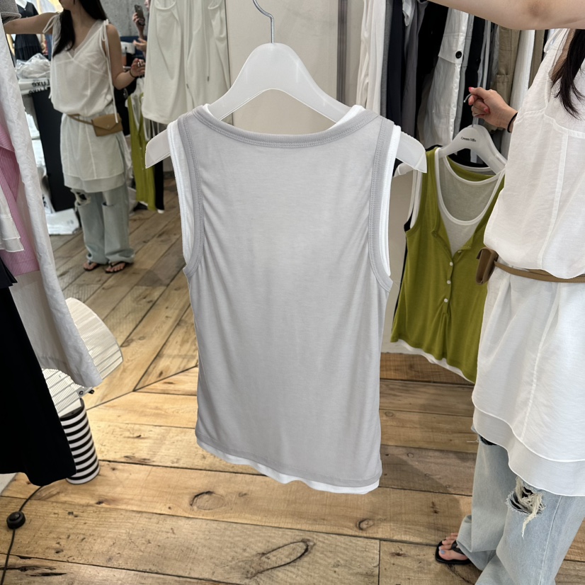 CREAM VILLA韓國代購女裝新品人氣吊帶背心假兩件CREAM VILLA吊帶/背心